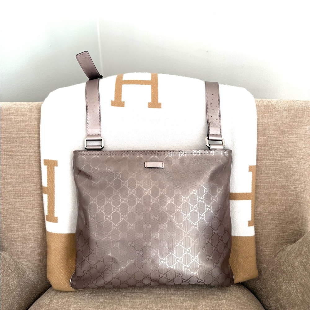 Gucci authentic crossbody bag metallic rose color monogram coated canvas medium